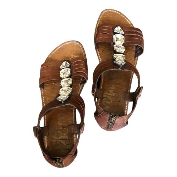 Sam Edelman Galina Coffee Bean Zip Back Leather Gladiator Sandals Womens Sz 7.5M - Picture 2 of 12